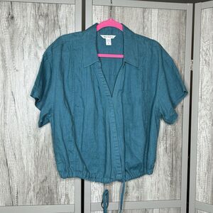 Athleta Shirt 100% Linen Blouse Top Teal